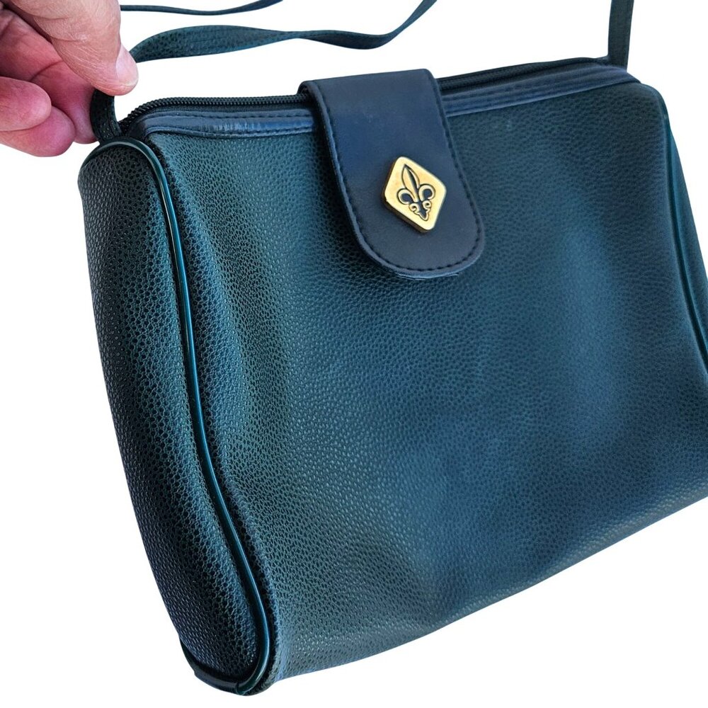 Vintage 1970s 1980s Faux Leather Handbag Purse Crossbody Green Womens - Picture 2 of 9